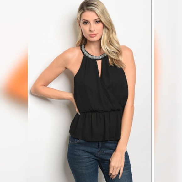 Beaded neckline chiffon tank - Picture 2 of 4
